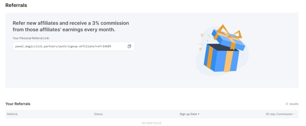 referrals section in magic click