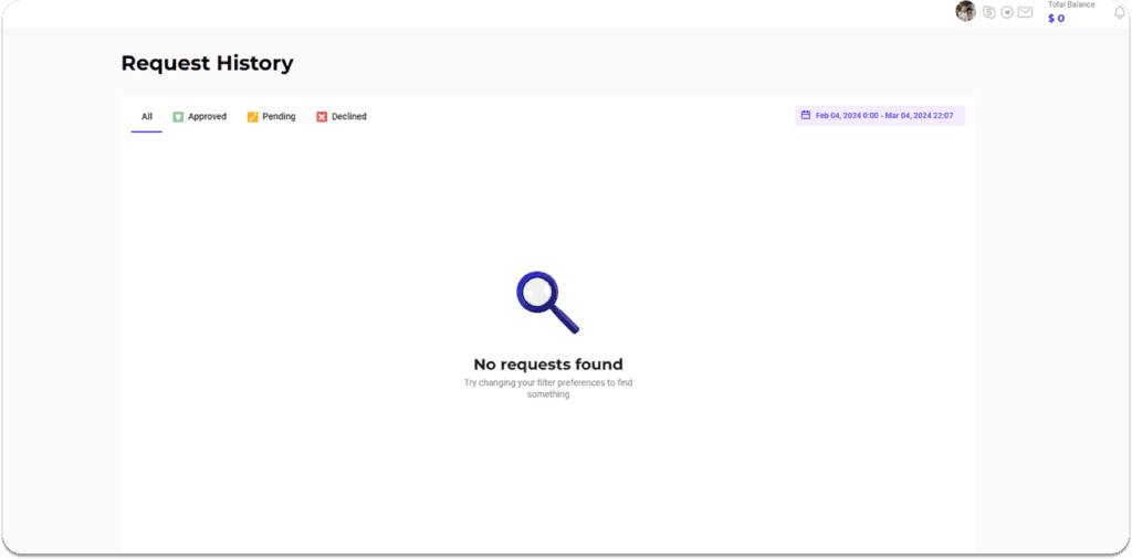 yellana request history section