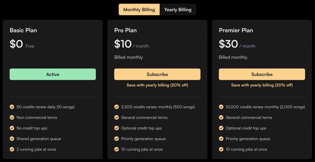 Suno AI Tool plans