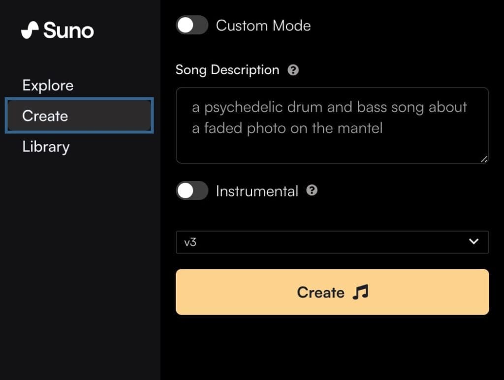 The 'Create' section
