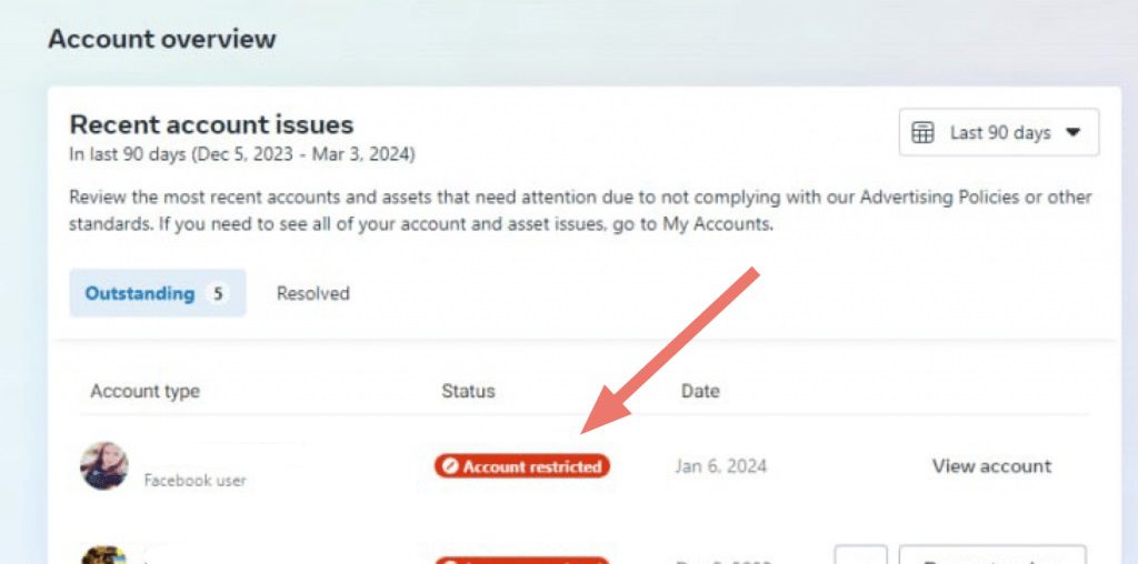 restricted Facebook ad account