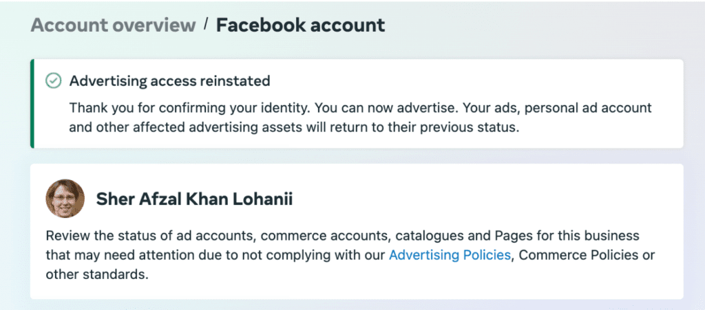 reinstated advertising access