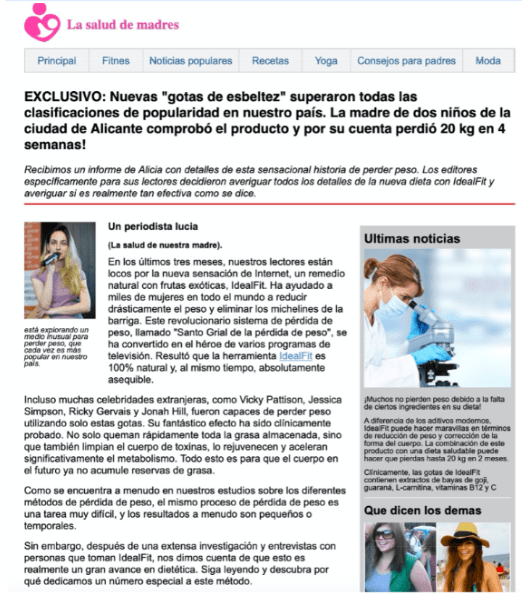 Example of a pre-landing page for Bolivia