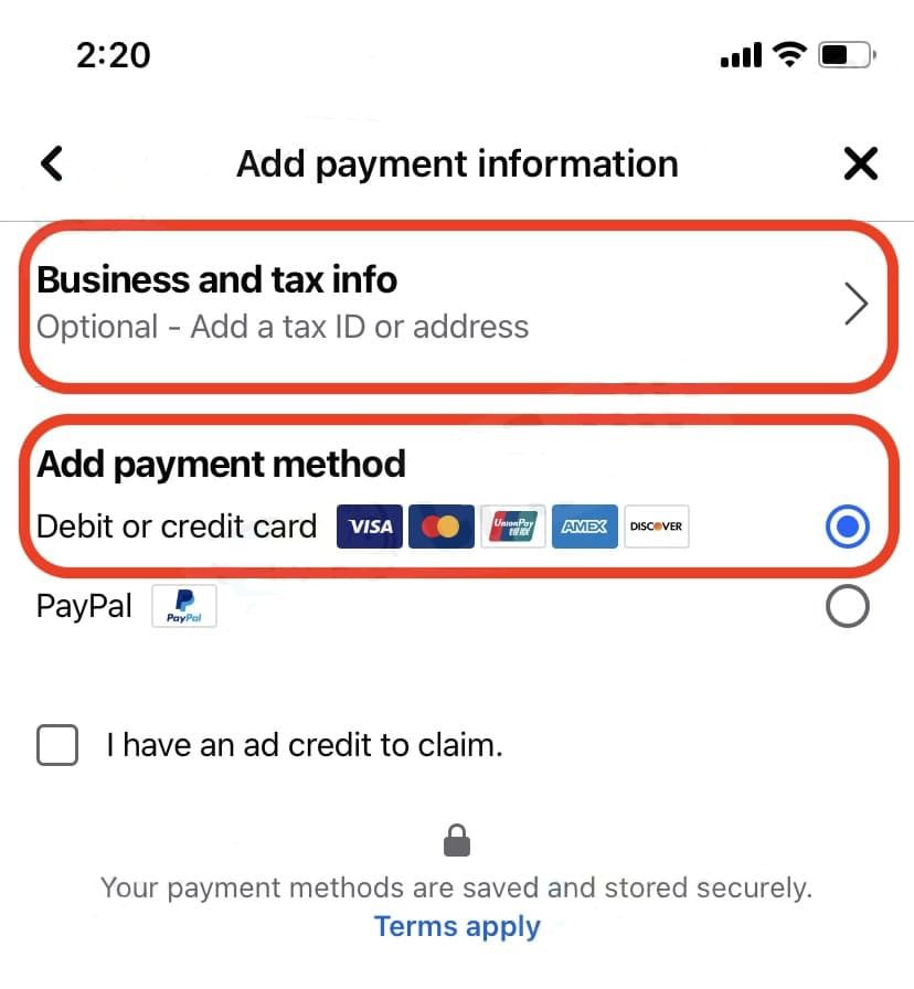 add payment information 