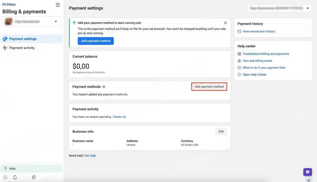 facebook payment settings