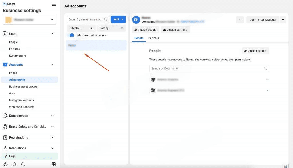 ad account in Business manager