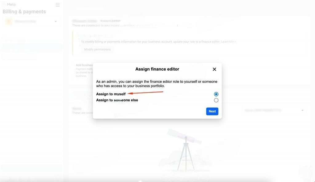'assign finance editor' window