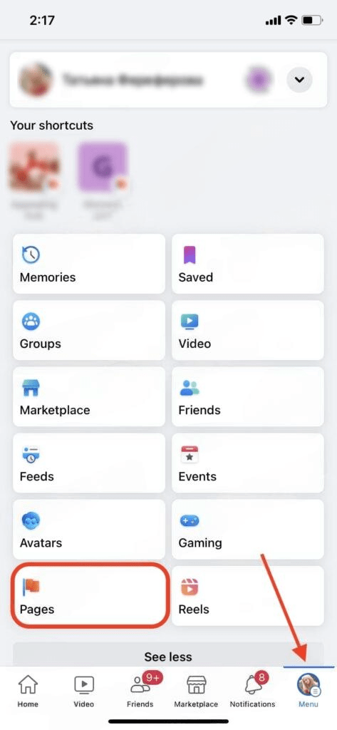 facebook 'pages' section