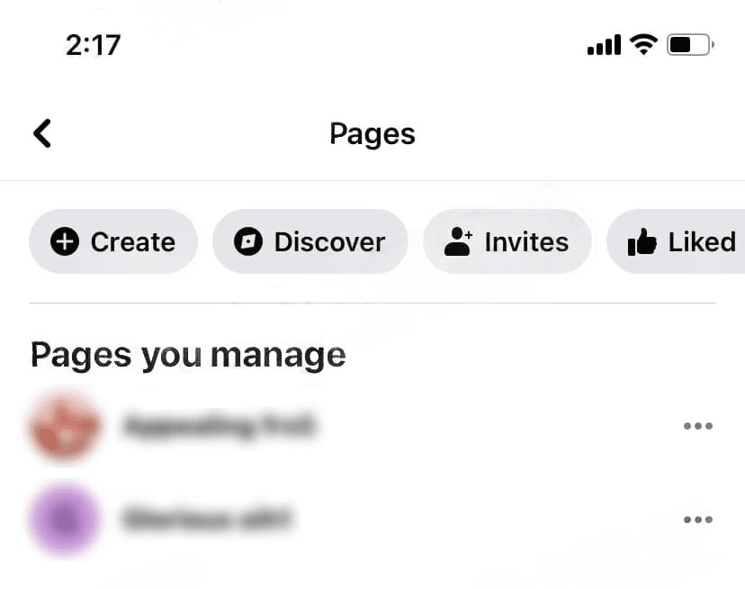 facebook 'pages' section 