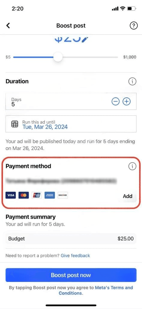 payment method section