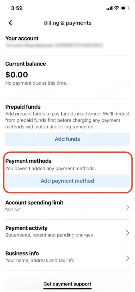 'billing and payment' section