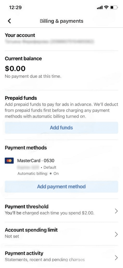 'billing and payments' section