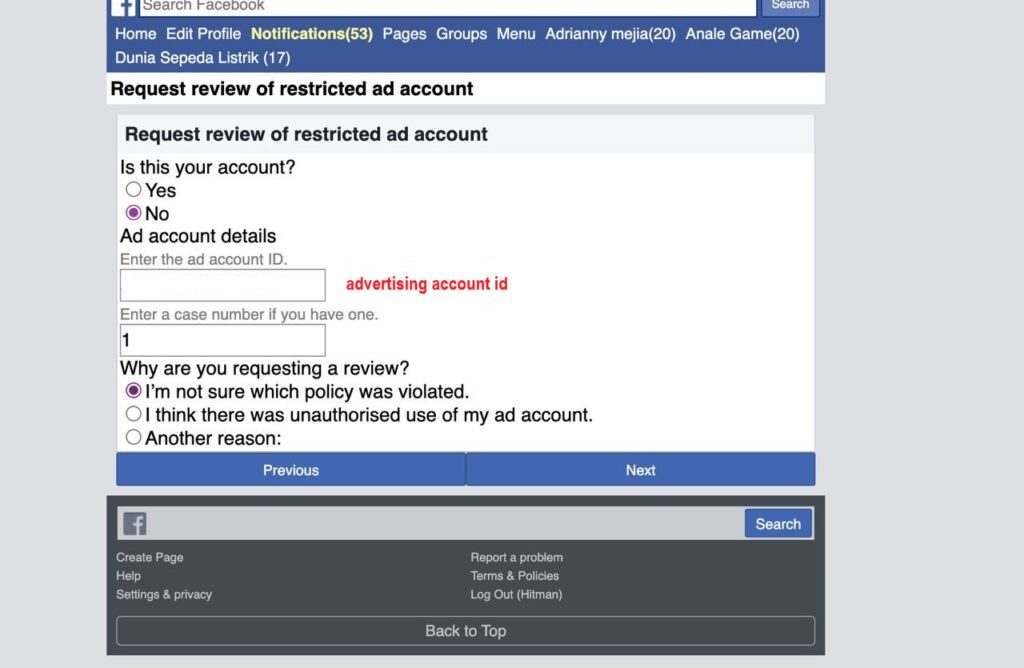 request review of restricted ad account