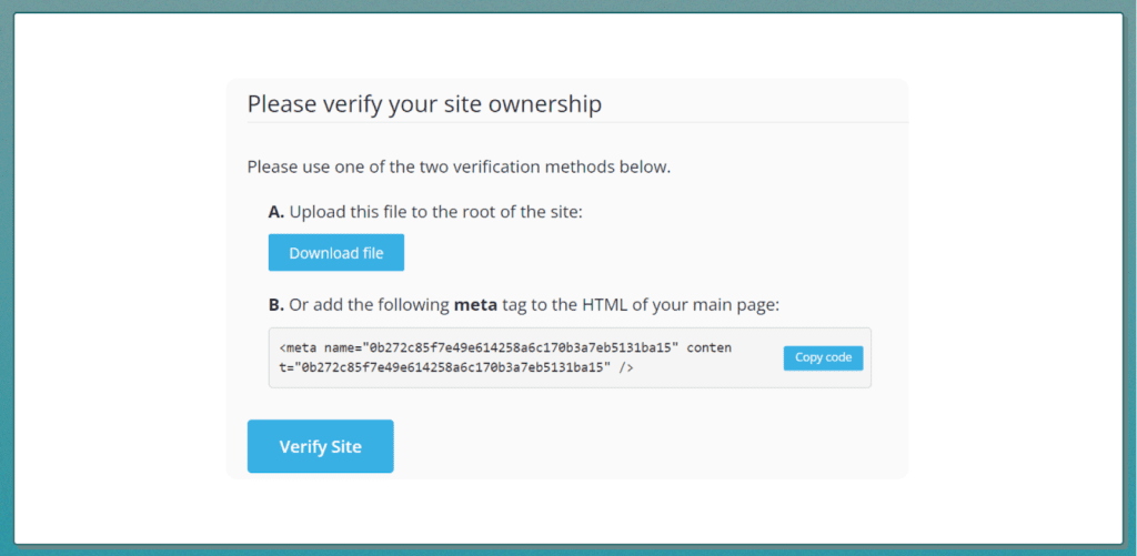 AffDays a tab to verity your site ownership