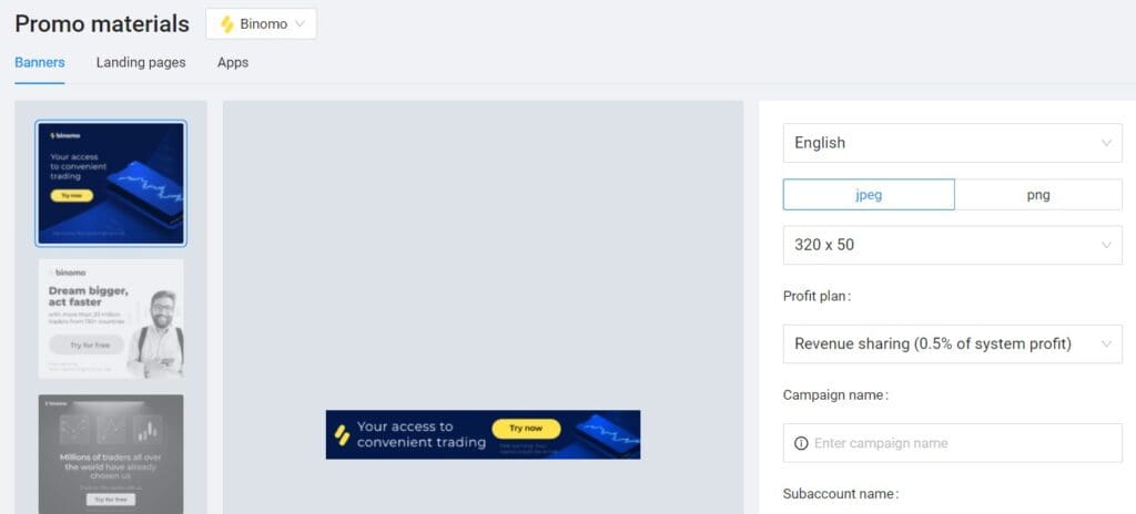 promo materials in affiliate top