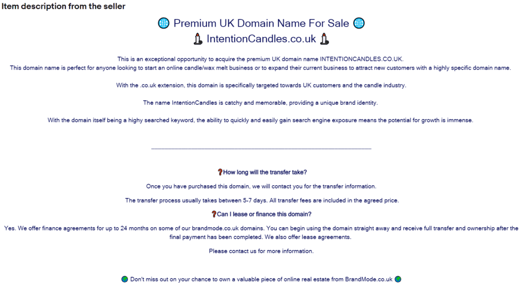 Example of a listing on eBay