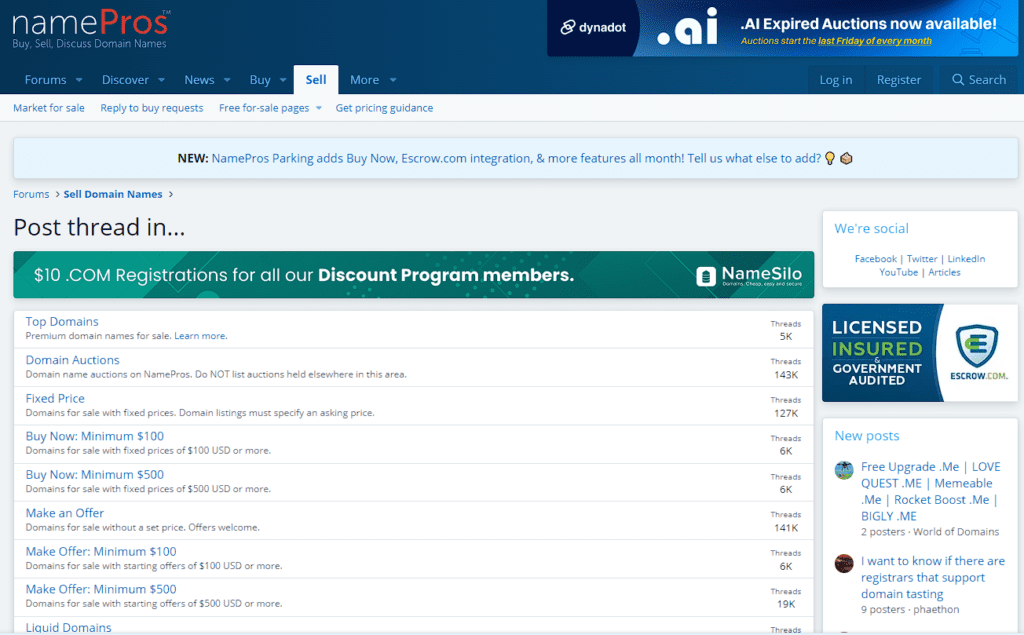 How To Sell a Domain Name: 6 Easy Steps + 8 Places to Sell Domains 13 namepros main page