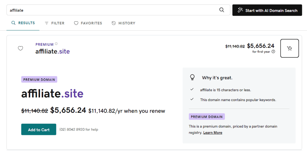 How To Sell a Domain Name: 6 Easy Steps + 8 Places to Sell Domains 5 Example of a listing on a vendor’s platform
