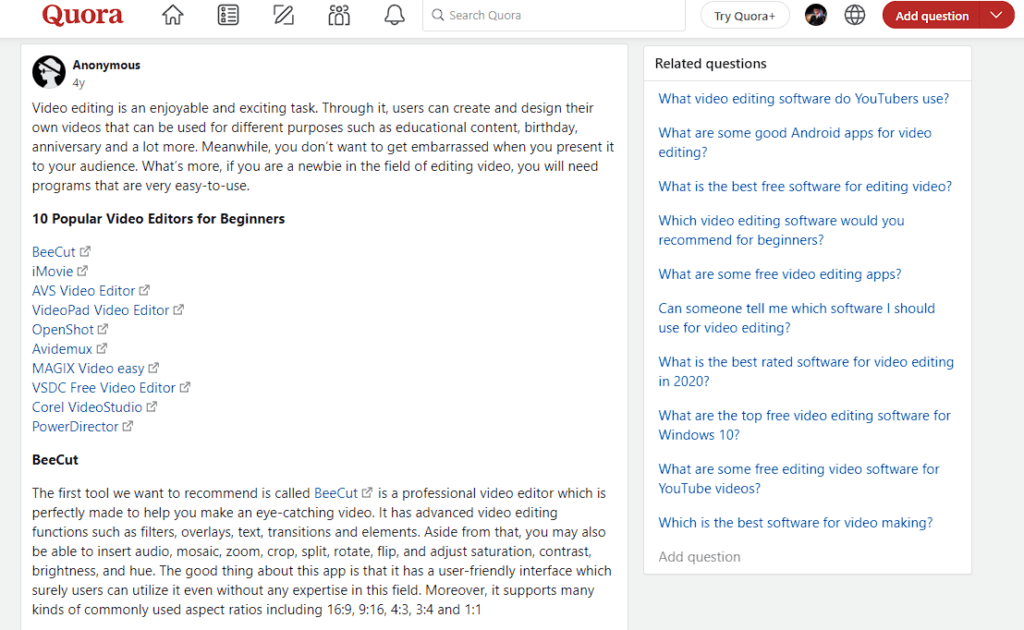 screenshot from quora