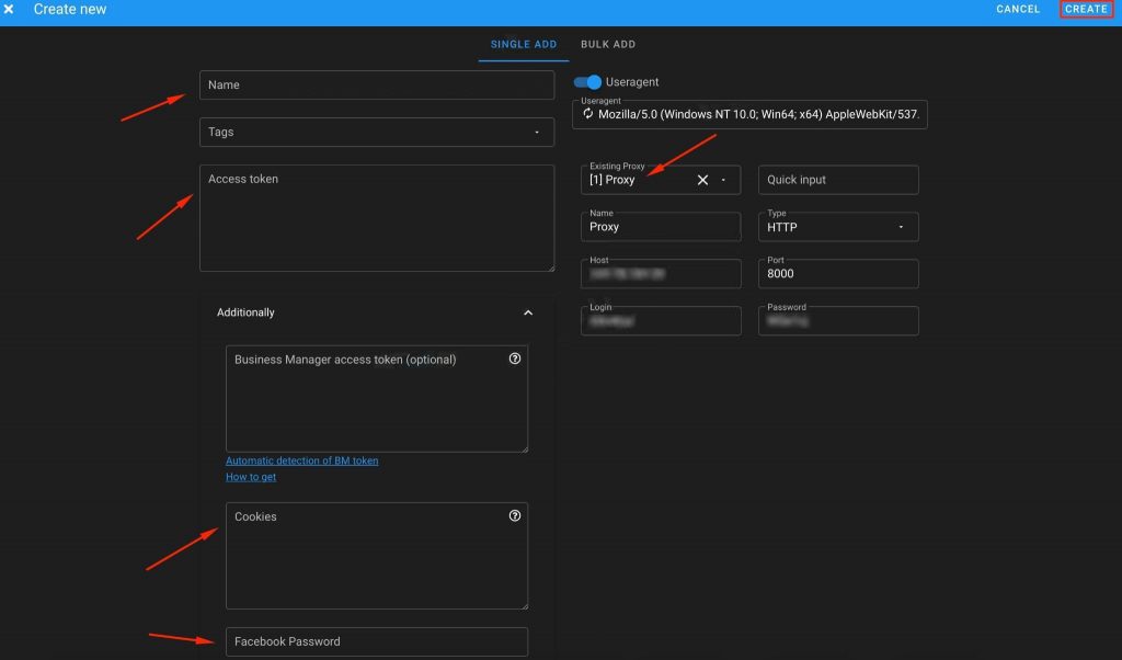 'add account' page