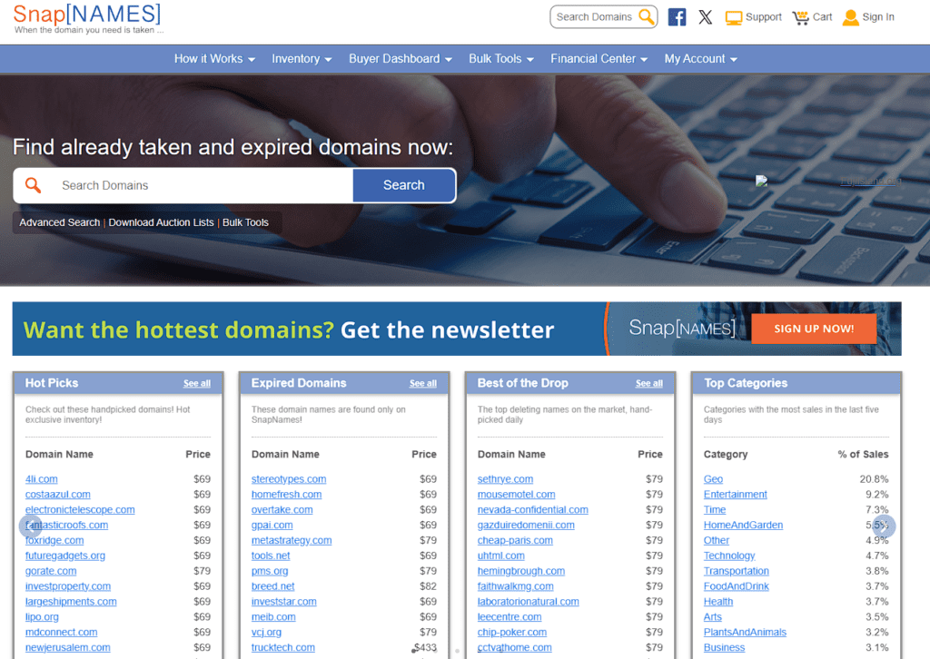 How To Sell a Domain Name: 6 Easy Steps + 8 Places to Sell Domains 14 snapnames main page