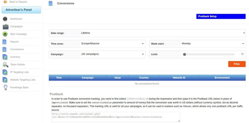 conversions section