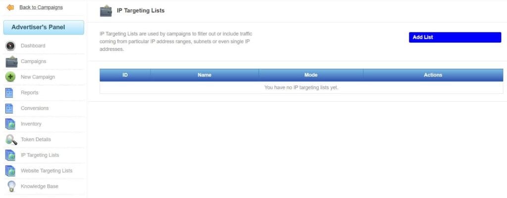 IP targeting list section