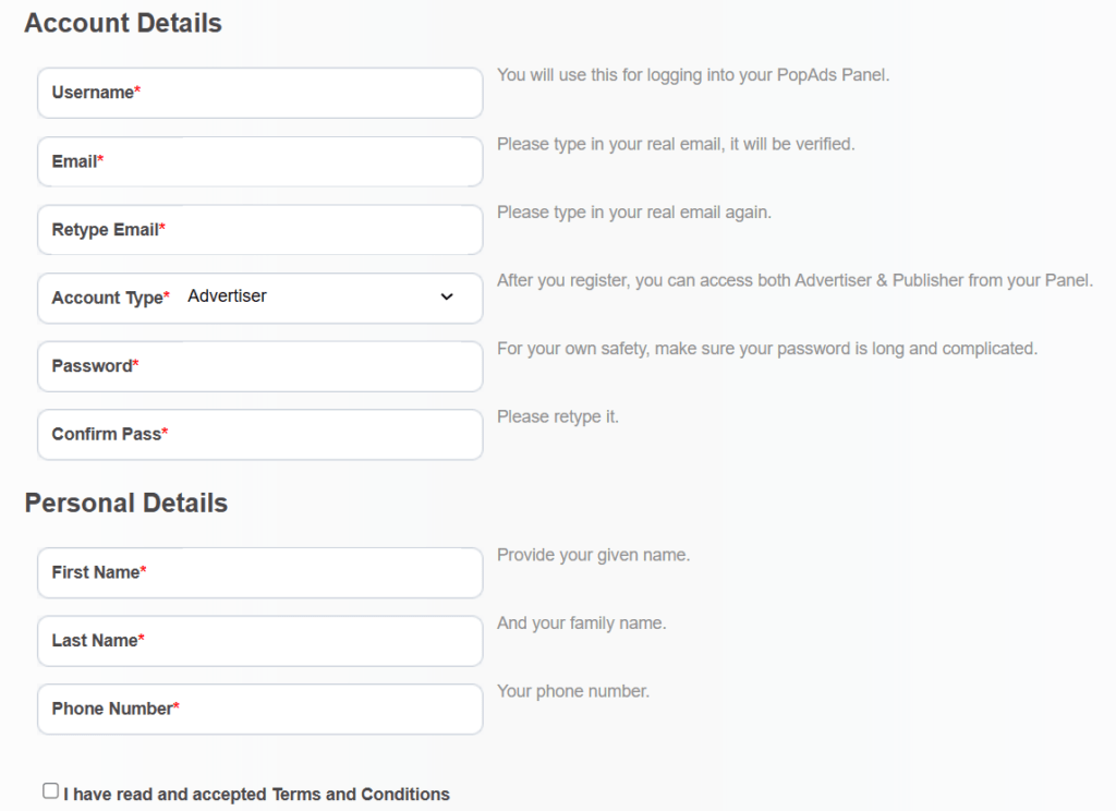 PopAds ad network registration process