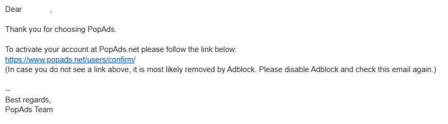 Confirmation email