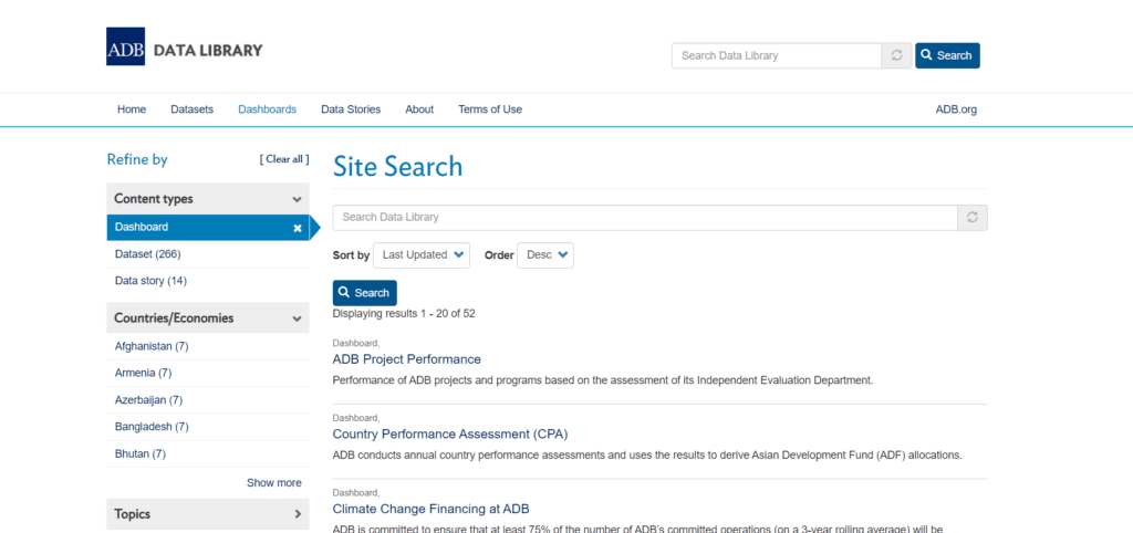 The search page of AfDb Data Finder Repository