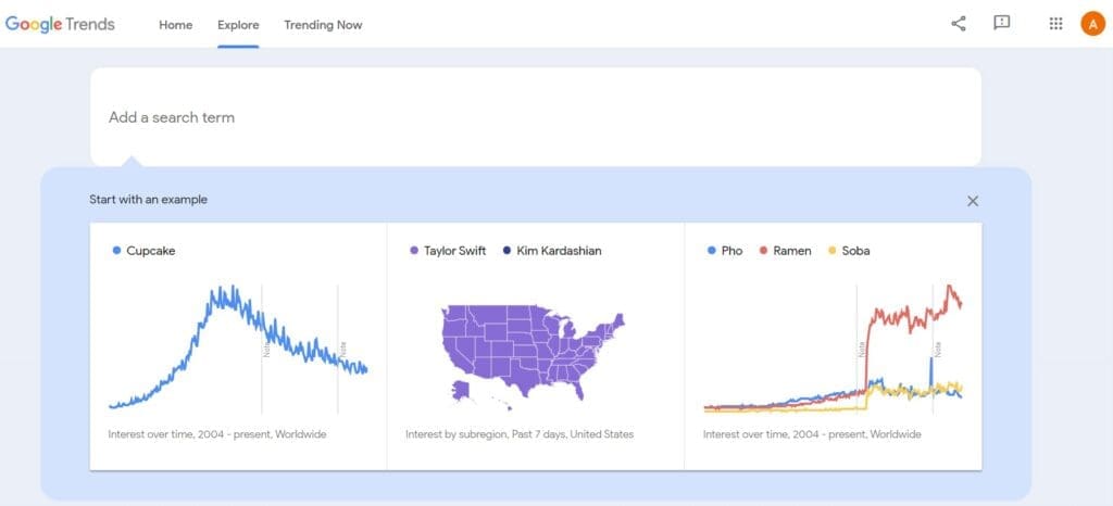 Google Trends homepage