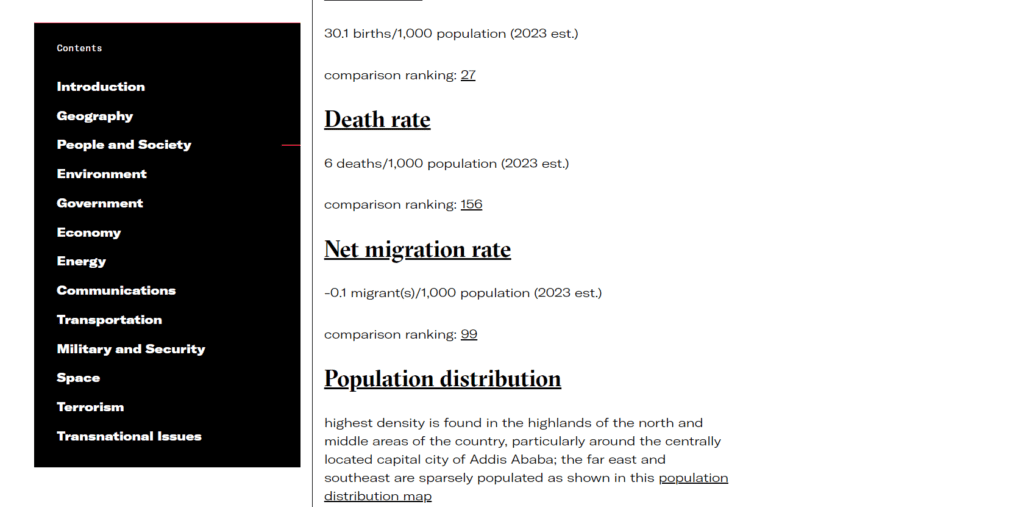 Review of data on Ethiopia on The World Factbook