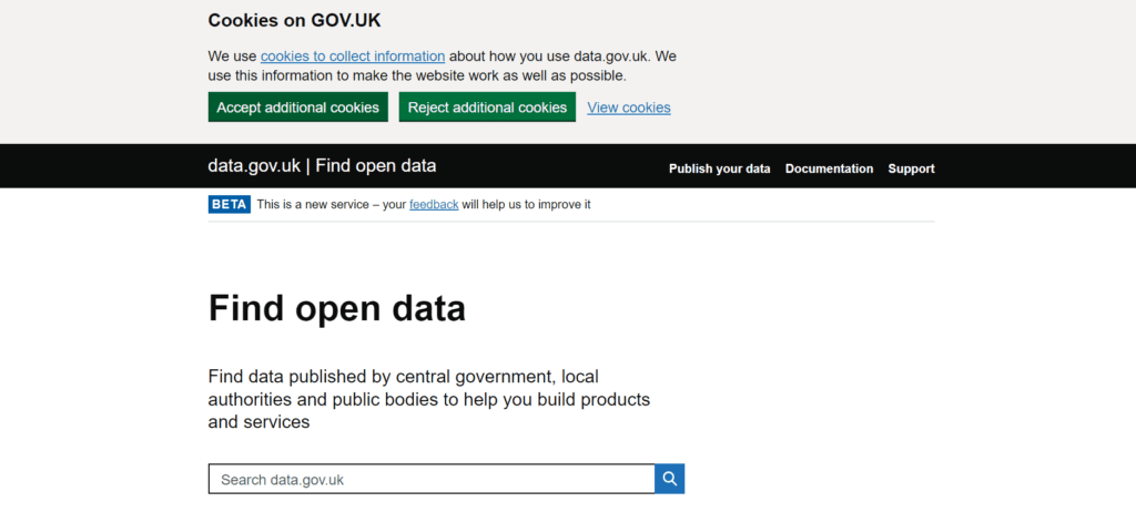 Homepage of Data.gov UK