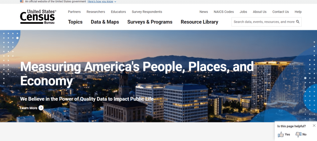 The U.S. Census Bureau homepage