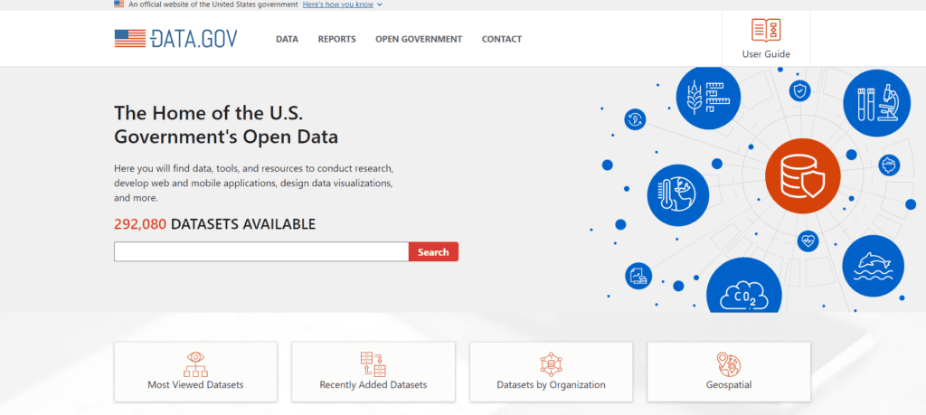 Homepage of Data.gov U.S.