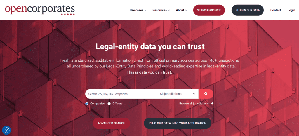 Homepage of Open Corporates