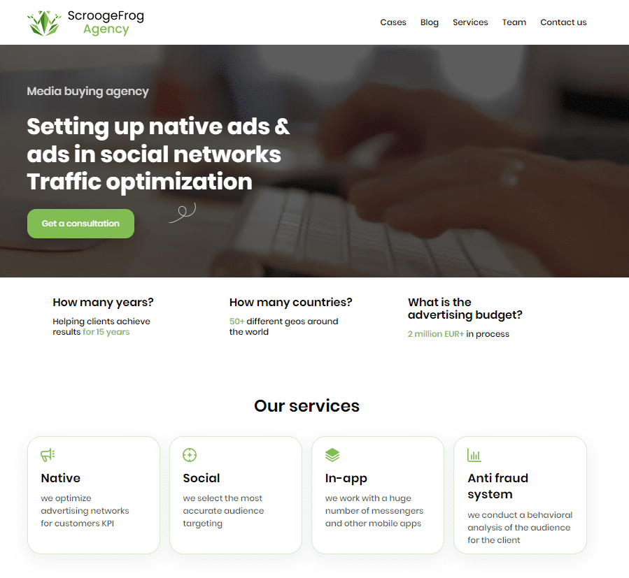 scroogefrog agency homepage