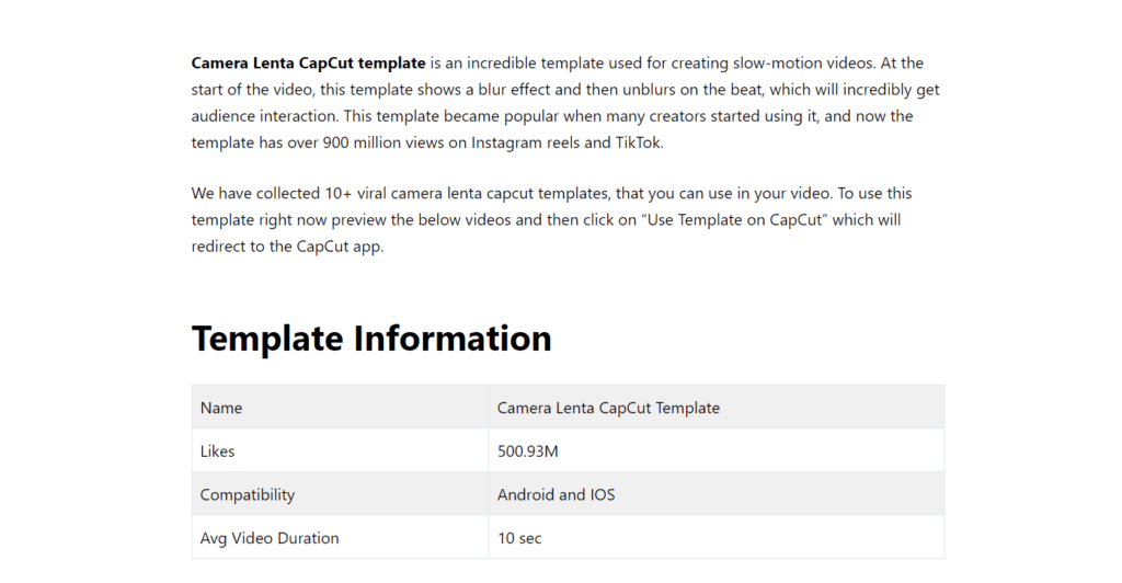 template information