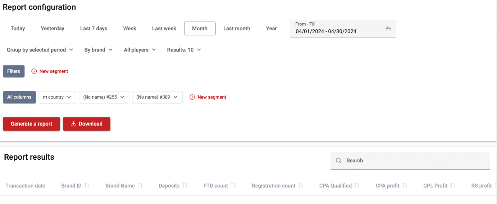 report configuration