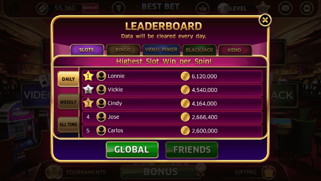 a leaderbord in a gambling app