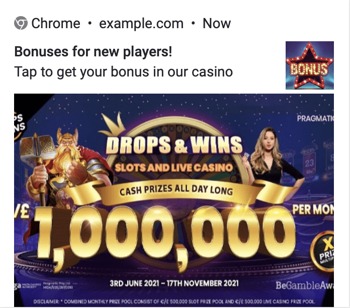 an example of a gambling creative giving bonuses to new players