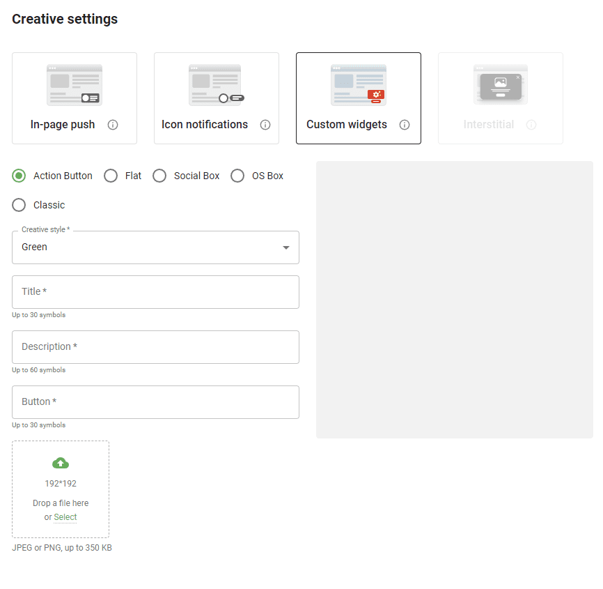 creative settings in ad campaign creation