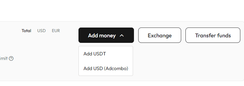 'add money' button