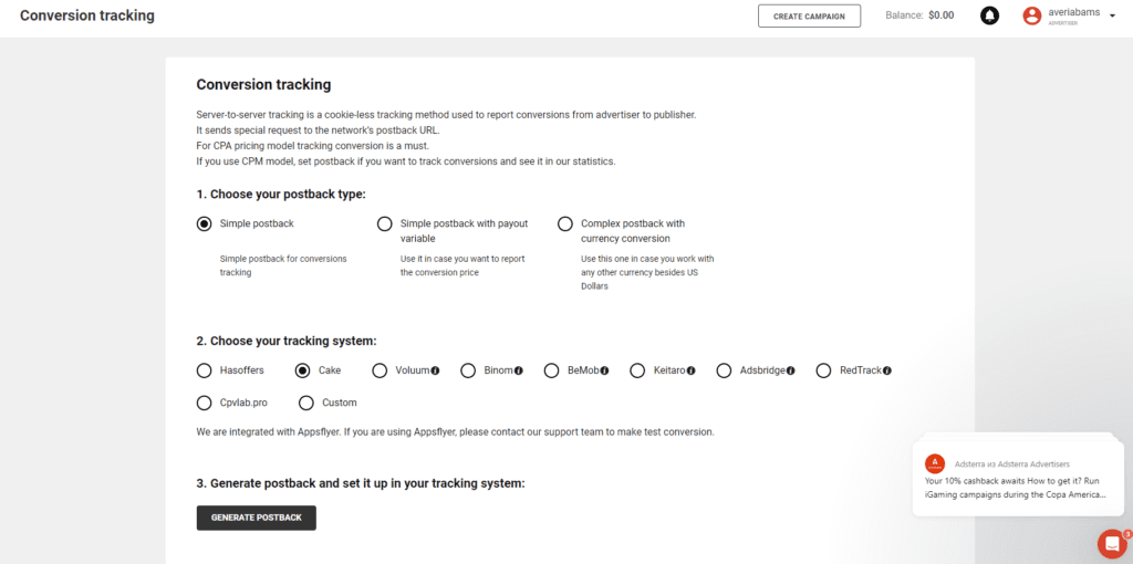 conversion tracking page