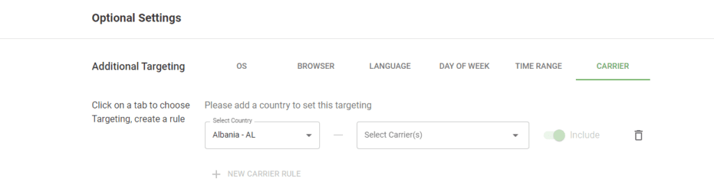 optional settings section