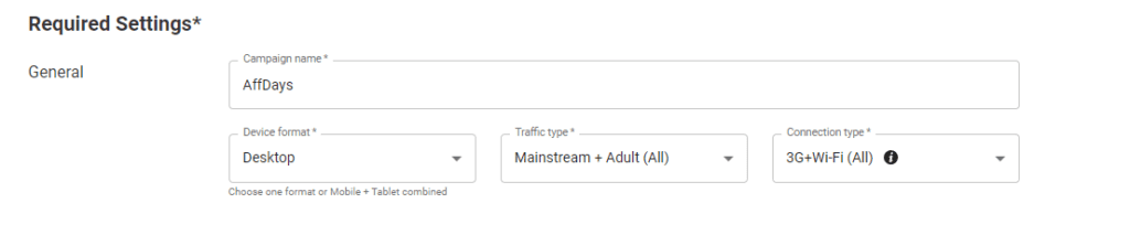 required settings section