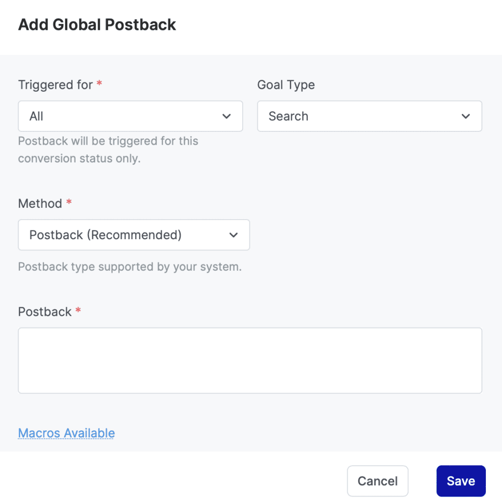 a section where you can add global postback