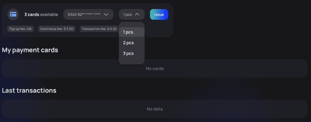 my payment cards section