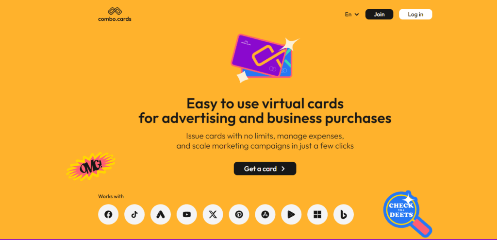 combo cards main page and the 'join' button