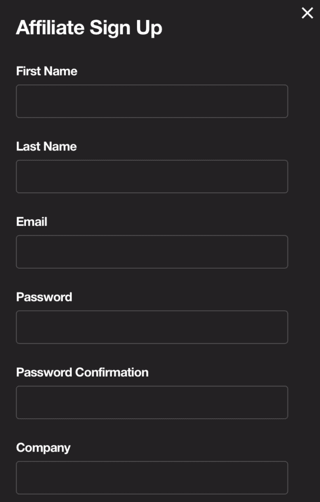 sign up window